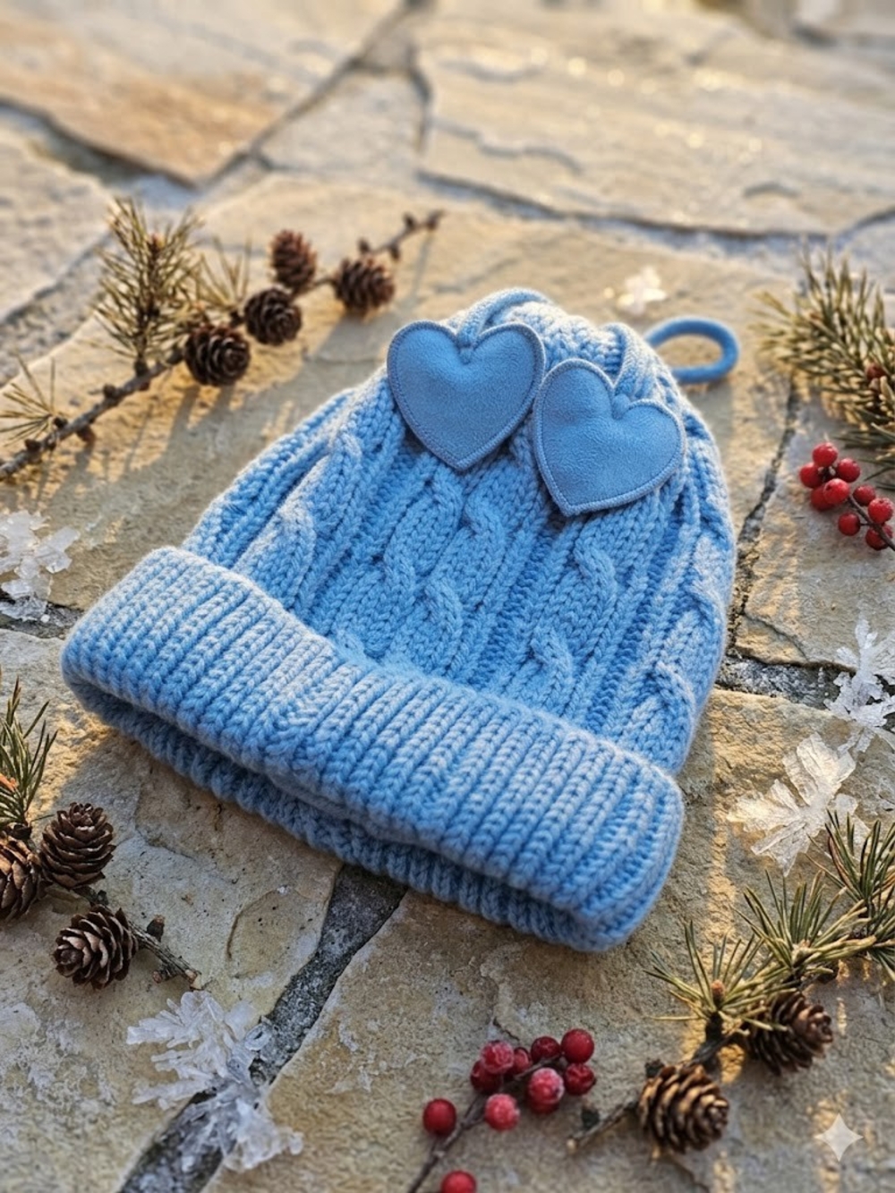 Kids Heart Patch Cable Knit Beanie - Light Blue Size 3T-4T The Children's Place